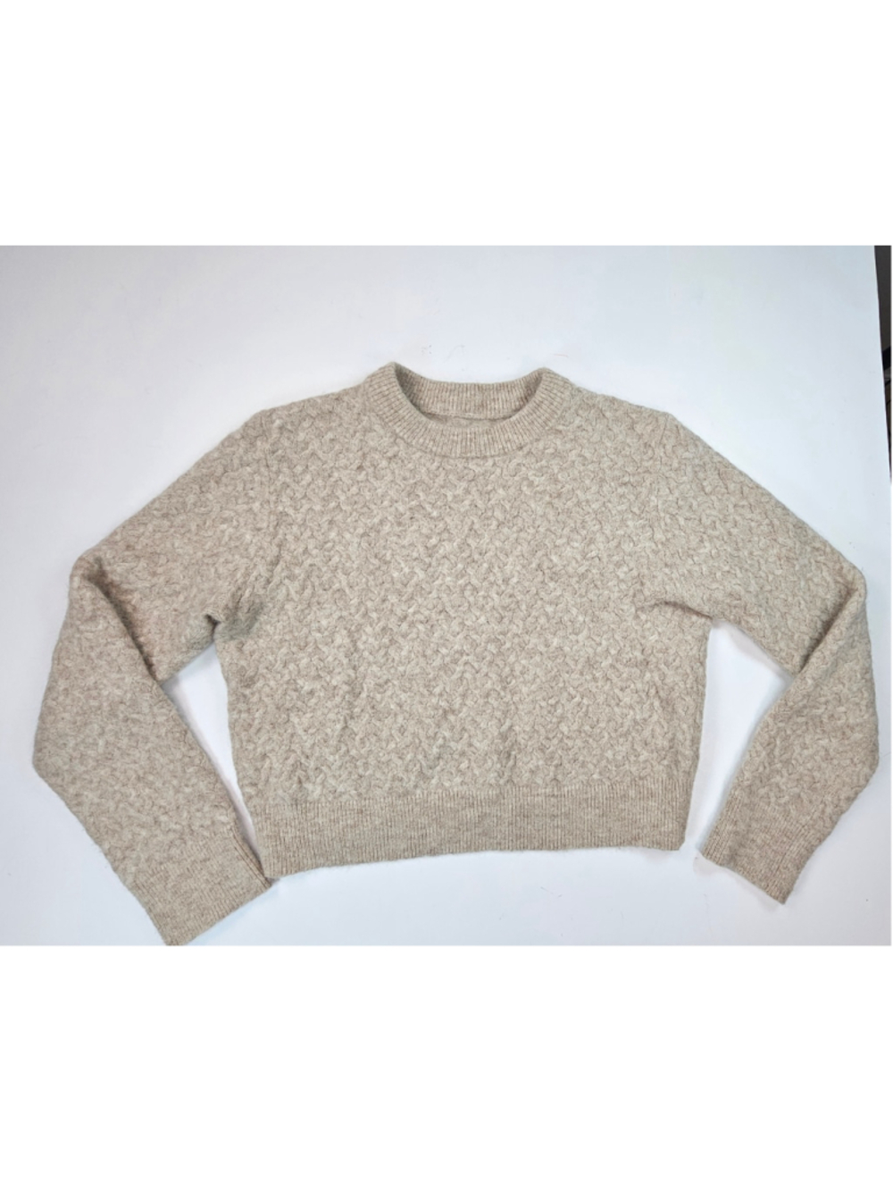 Lululemon Alpaca Wool Blend Crosshatch Sweater Women L Beige Cropped Cable Knit